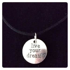 Live Your Dream Stamped Suede Leather Necklace